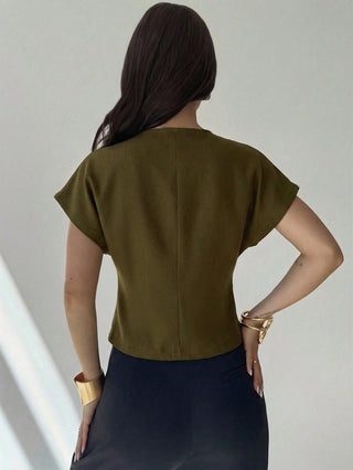 V-Neck Single-Breasted Asymmetric Hem Sleeveless Top