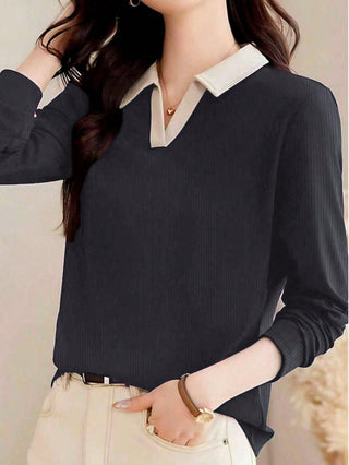 Turndown Collar Long Sleeve Polo Shirt