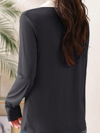 Turndown Collar Long Sleeve Polo Shirt
