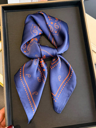 Paisley Printed Thin Style Satin Square Faux Silk Scarf