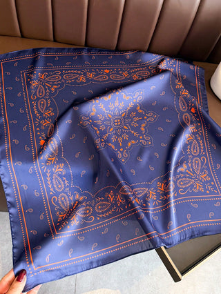 Paisley Printed Thin Style Satin Square Faux Silk Scarf