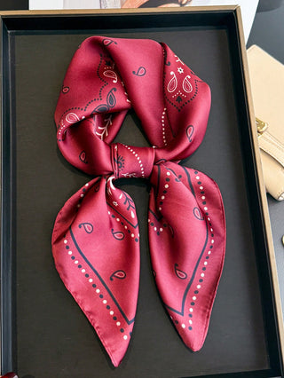 Paisley Printed Thin Style Satin Square Faux Silk Scarf