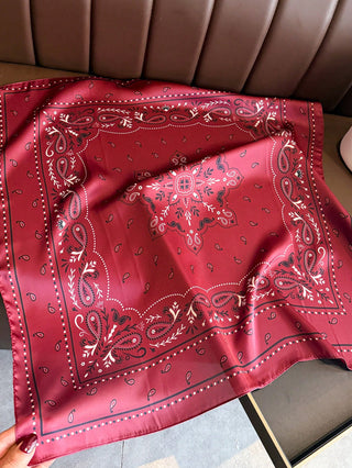 Paisley Printed Thin Style Satin Square Faux Silk Scarf