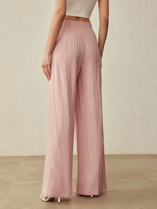 ELEGANT DECORATIVE BUTTON STRAIGHT LEG PANTS