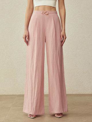 ELEGANT DECORATIVE BUTTON STRAIGHT LEG PANTS