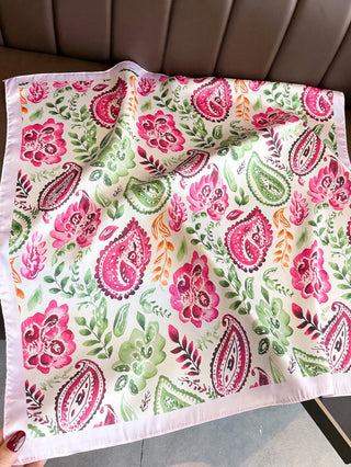 Paisley Printed Thin Style Satin Square Faux Silk Scarf
