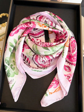 Paisley Printed Thin Style Satin Square Faux Silk Scarf