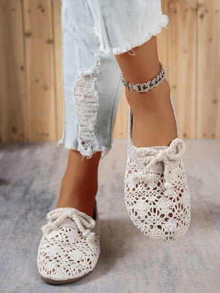 Bow Knot Woven Women's Hollow Flat Shoes