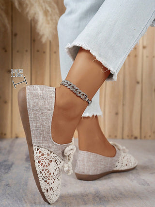 Bow Knot Woven Women's Hollow Flat Shoes