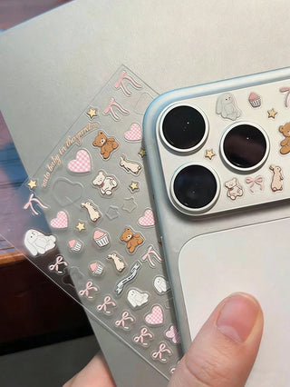 1pc Creative Bow Cake Heart Pattern Camera Lens Sticker