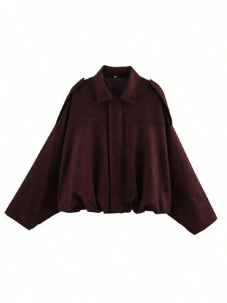 Solid Color Faux Suede Aviator Jacket