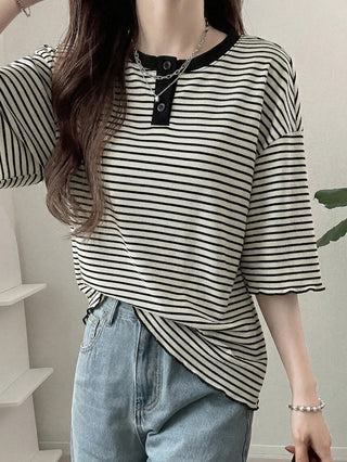Polka Dot Loose Colorblock Short Sleeve T-Shirt
