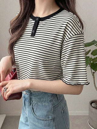 Polka Dot Loose Colorblock Short Sleeve T-Shirt