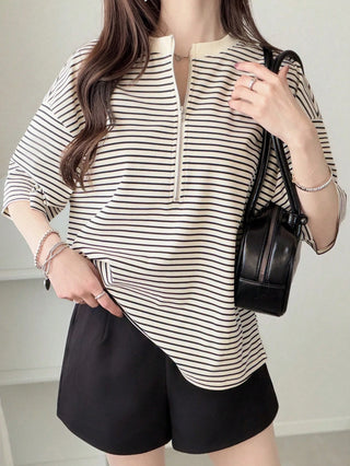 Polka Dot Loose Colorblock Short Sleeve T-Shirt