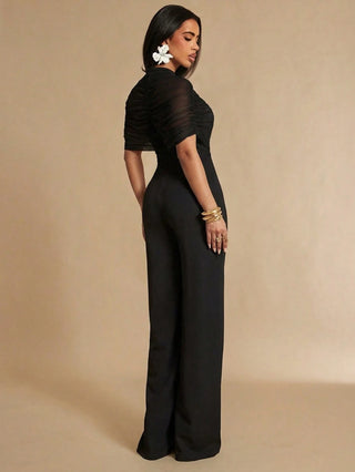 Pleated Wide Leg Elegant Jumpsuit