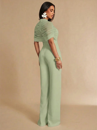 Pleated Wide Leg Elegant Jumpsuit