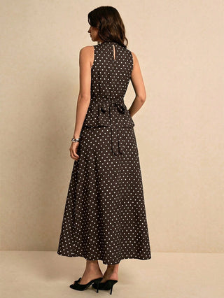 Polka Dot Fitted Stylish Elegant Summer Top And Long Skirt