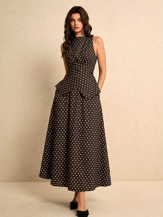 Polka Dot Fitted Stylish Elegant Summer Top And Long Skirt