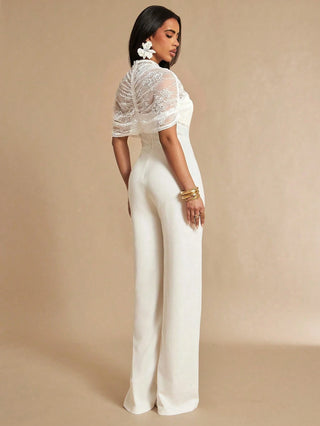 Pleated Wide Leg Elegant Jumpsuit