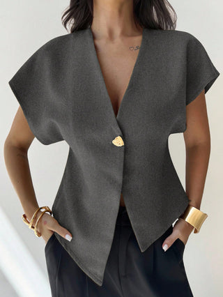 V-Neck Single-Breasted Asymmetric Hem Sleeveless Top