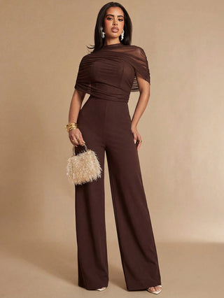 Pleated Wide Leg Elegant Jumpsuit