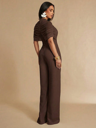 Pleated Wide Leg Elegant Jumpsuit