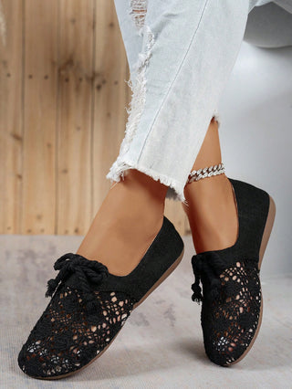 Bow Knot Woven Women's Hollow Flat Shoes