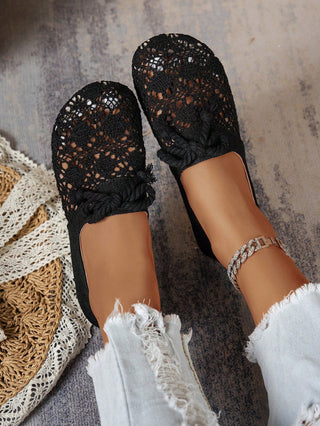 Bow Knot Woven Women's Hollow Flat Shoes