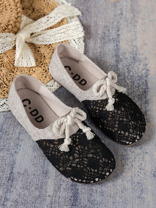 Bow Knot Woven Women's Hollow Flat Shoes