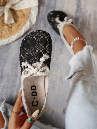 Bow Knot Woven Women's Hollow Flat Shoes