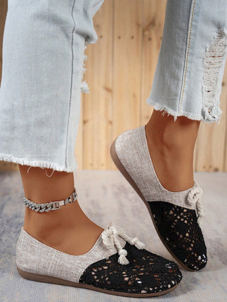 Bow Knot Woven Women's Hollow Flat Shoes