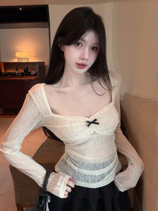 V-Neck Long Sleeve Simple T-Shirt