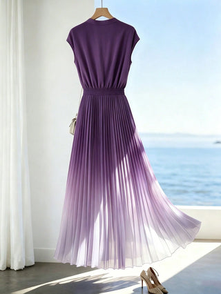 Ombre Pleated Hem A-Line Dress