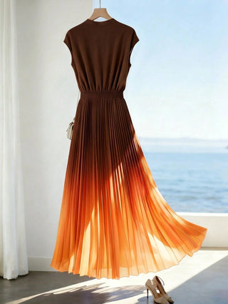 Ombre Pleated Hem A-Line Dress