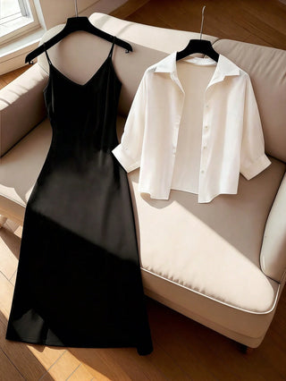 Single-Breasted Shirt And Camisole Dress