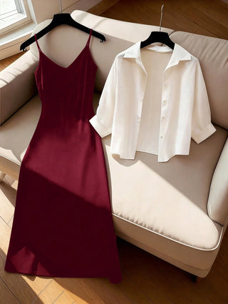 Single-Breasted Shirt And Camisole Dress