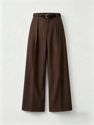 Solid Color Elegant Straight Leg Pants With Belt