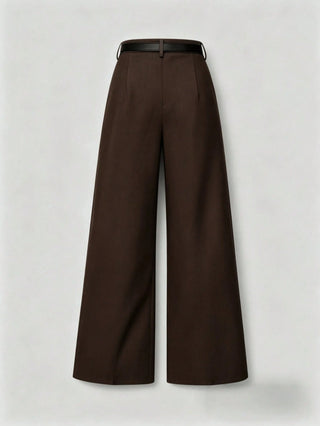 Solid Color Elegant Straight Leg Pants With Belt
