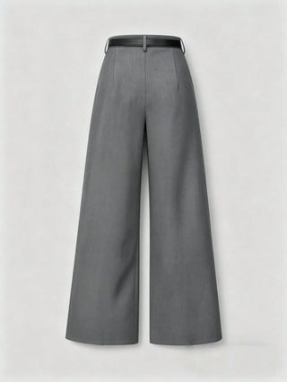 Solid Color Elegant Straight Leg Pants With Belt