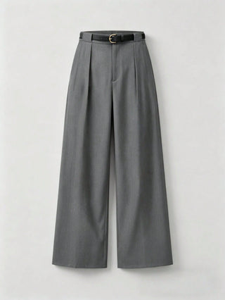 Solid Color Elegant Straight Leg Pants With Belt