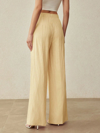 ELEGANT DECORATIVE BUTTON STRAIGHT LEG PANTS