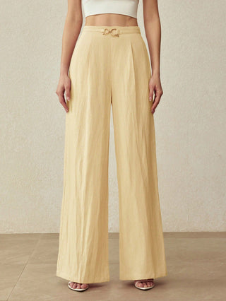 ELEGANT DECORATIVE BUTTON STRAIGHT LEG PANTS