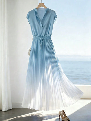 Ombre Pleated Hem A-Line Dress
