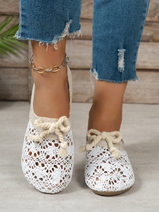 Bow Knot Woven Women's Hollow Flat Shoes