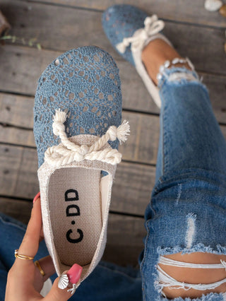 Bow Knot Woven Women's Hollow Flat Shoes