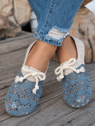 Bow Knot Woven Women's Hollow Flat Shoes