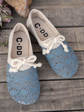 Bow Knot Woven Women's Hollow Flat Shoes