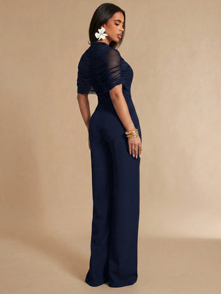Pleated Wide Leg Elegant Jumpsuit