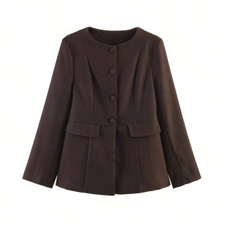 Round Neck Waist-Cinching Blazer