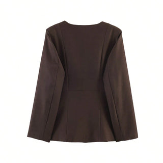 Round Neck Waist-Cinching Blazer